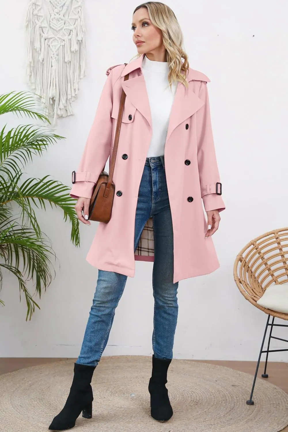 Betusline Girls & Women's Trench Coat Double Breasted Classic Lapel Outerwear, 3 Years - Women 2XL