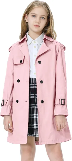 Betusline Girls & Women's Trench Coat Double Breasted Classic Lapel Outerwear, 3 Years - Women 2XL