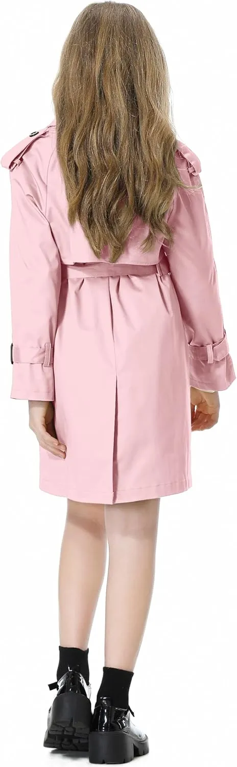 Betusline Girls & Women's Trench Coat Double Breasted Classic Lapel Outerwear, 3 Years - Women 2XL