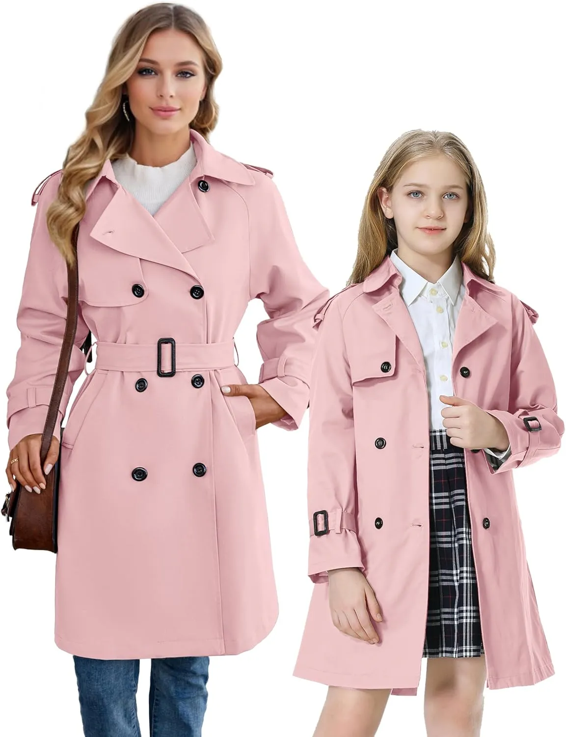 Betusline Girls & Women's Trench Coat Double Breasted Classic Lapel Outerwear, 3 Years - Women 2XL