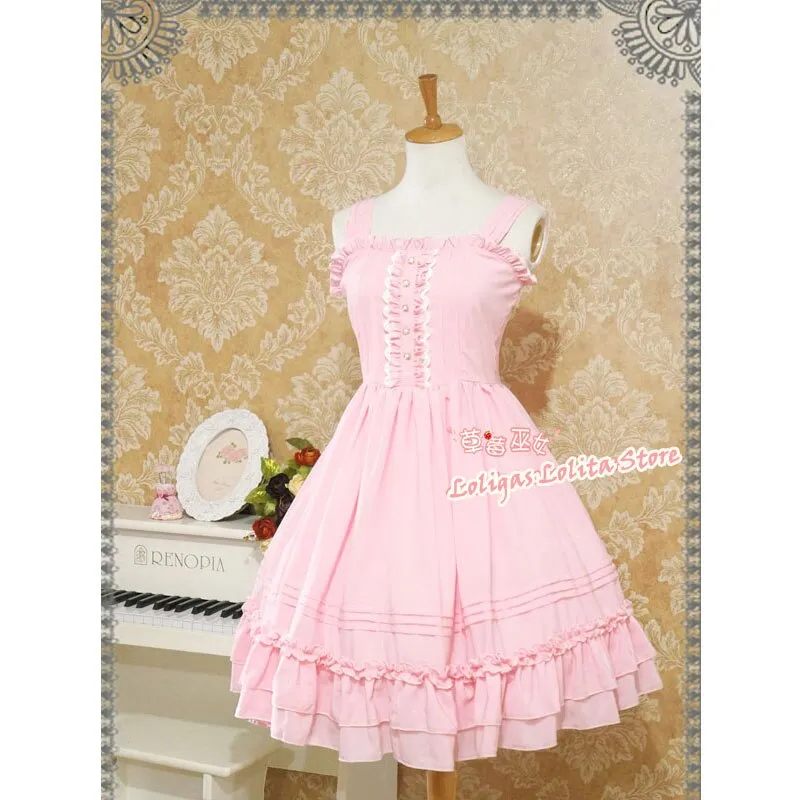 Classic Lolita Sleeveless Chiffon Dress Sweet Ruffled Midi Dress