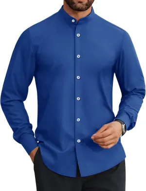 Mens Dress Shirts Wrinkle Free Dress Shirts for Men Long Sleeve Button Down Shirts Banded Collar Shirts