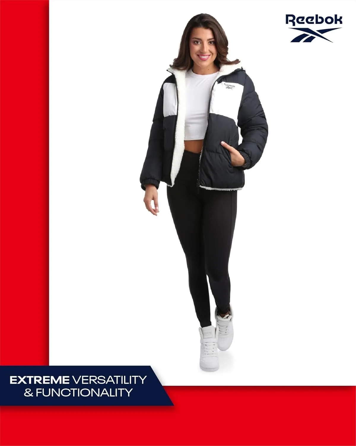 Reebok Women's Winter Jacket - Reversible Quilted Puffer Coat with Sherpa Fleece Lining - Reversible Jacket for Women (S-XL)