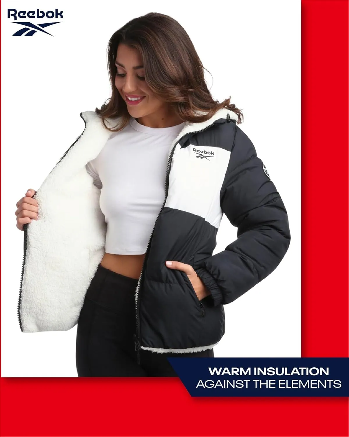 Reebok Women's Winter Jacket - Reversible Quilted Puffer Coat with Sherpa Fleece Lining - Reversible Jacket for Women (S-XL)