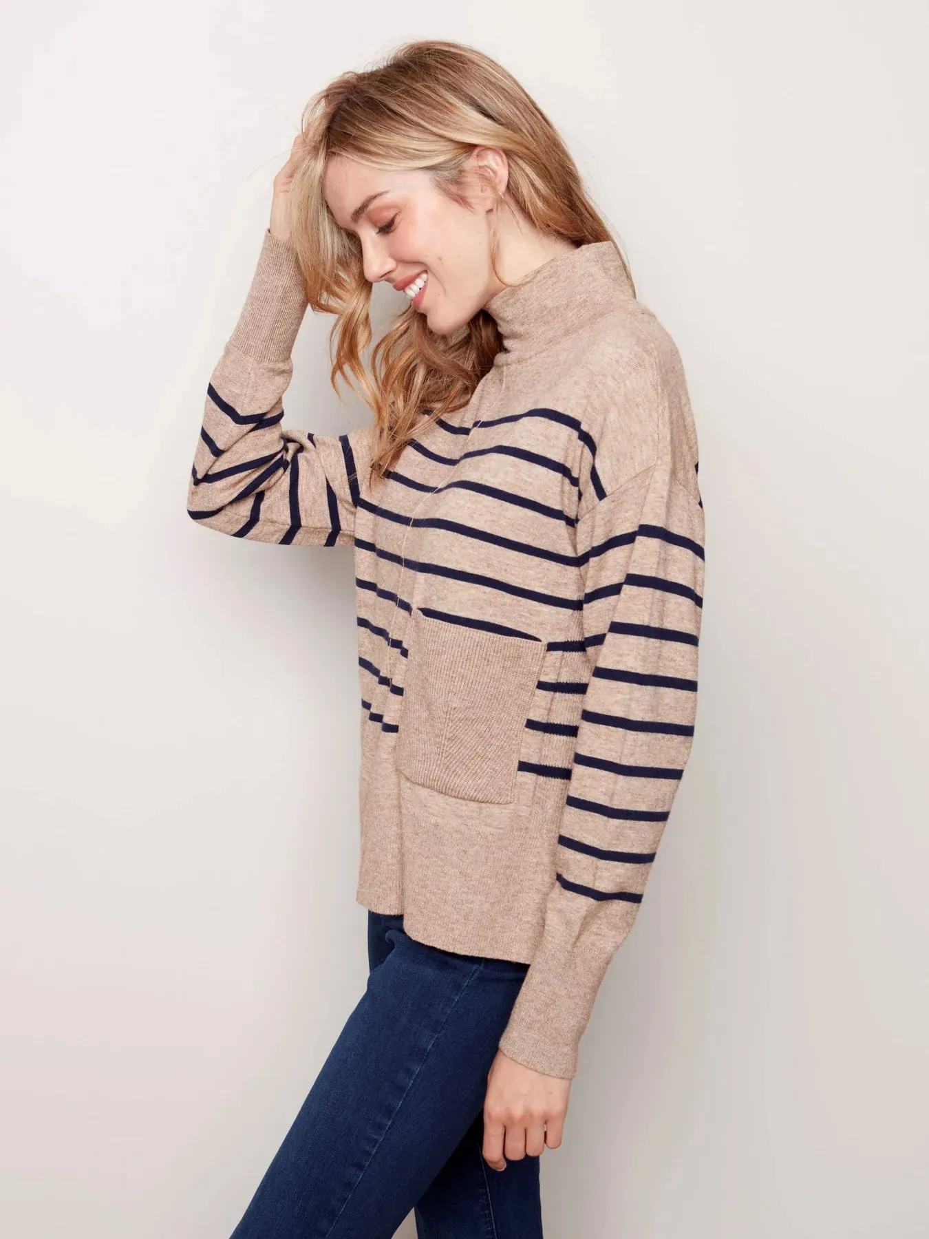 STRIPED FUNNEL NECK SWEATER