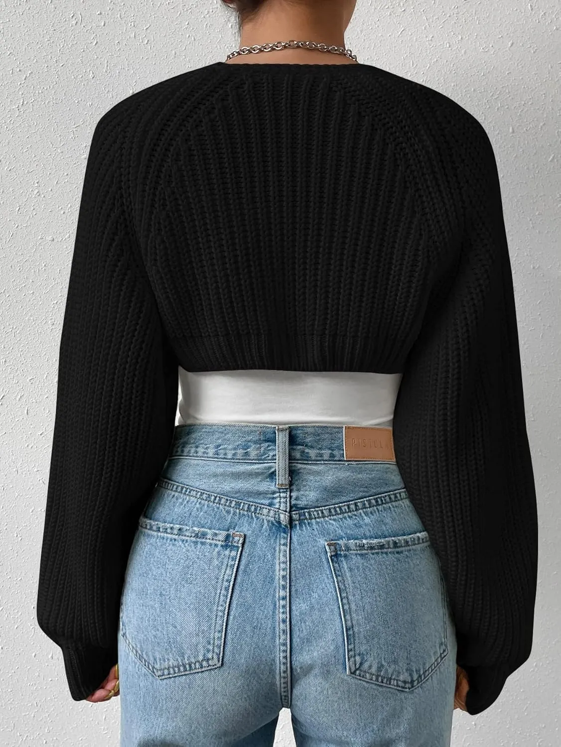 Verdusa Women's Long Sleeve Open Front Knitted Crop Cardigan Sweater Shrug