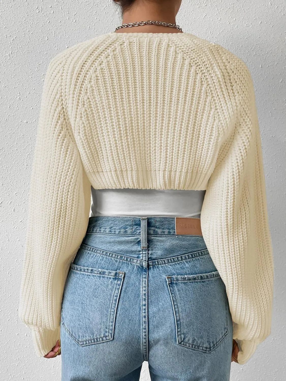 Verdusa Women's Long Sleeve Open Front Knitted Crop Cardigan Sweater Shrug