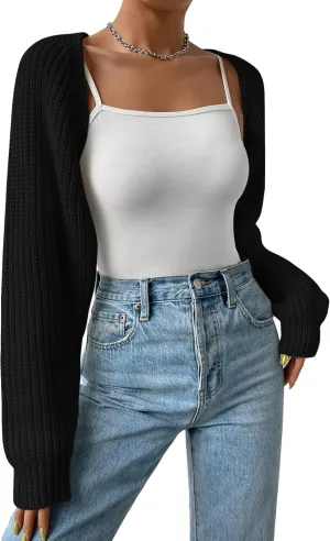 Verdusa Women's Long Sleeve Open Front Knitted Crop Cardigan Sweater Shrug